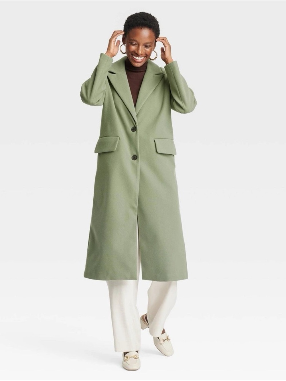 a new day Light Green Long Pea Coat